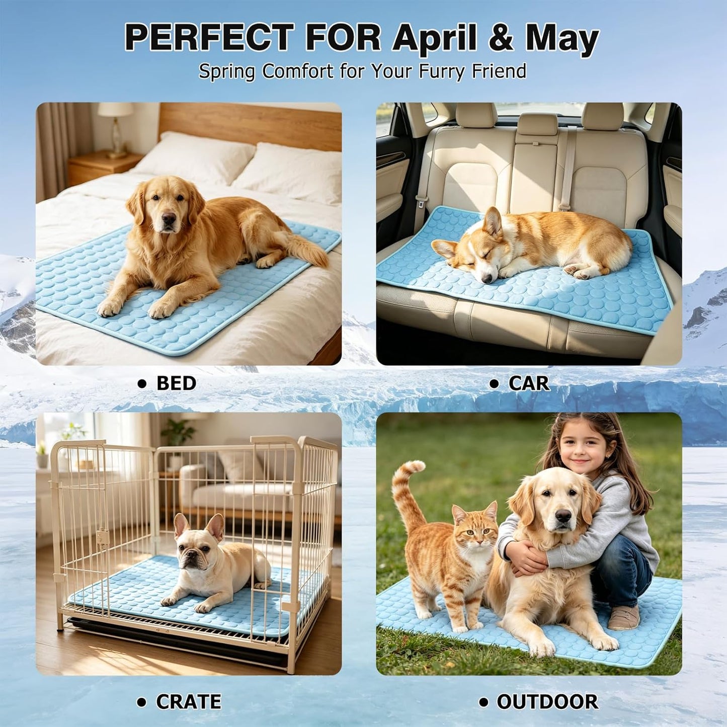 Dog Cooling Mat, Breathable Cooling Mat for Large Dogs(Q-Max>0.4) Washable Cold Crate Pad Cooling Dog Bed Mats, Non-Slip Dog Cooling Pad, Cats Cooling Mat for Kennels, Crates, Cars, Indoor & Outdoor