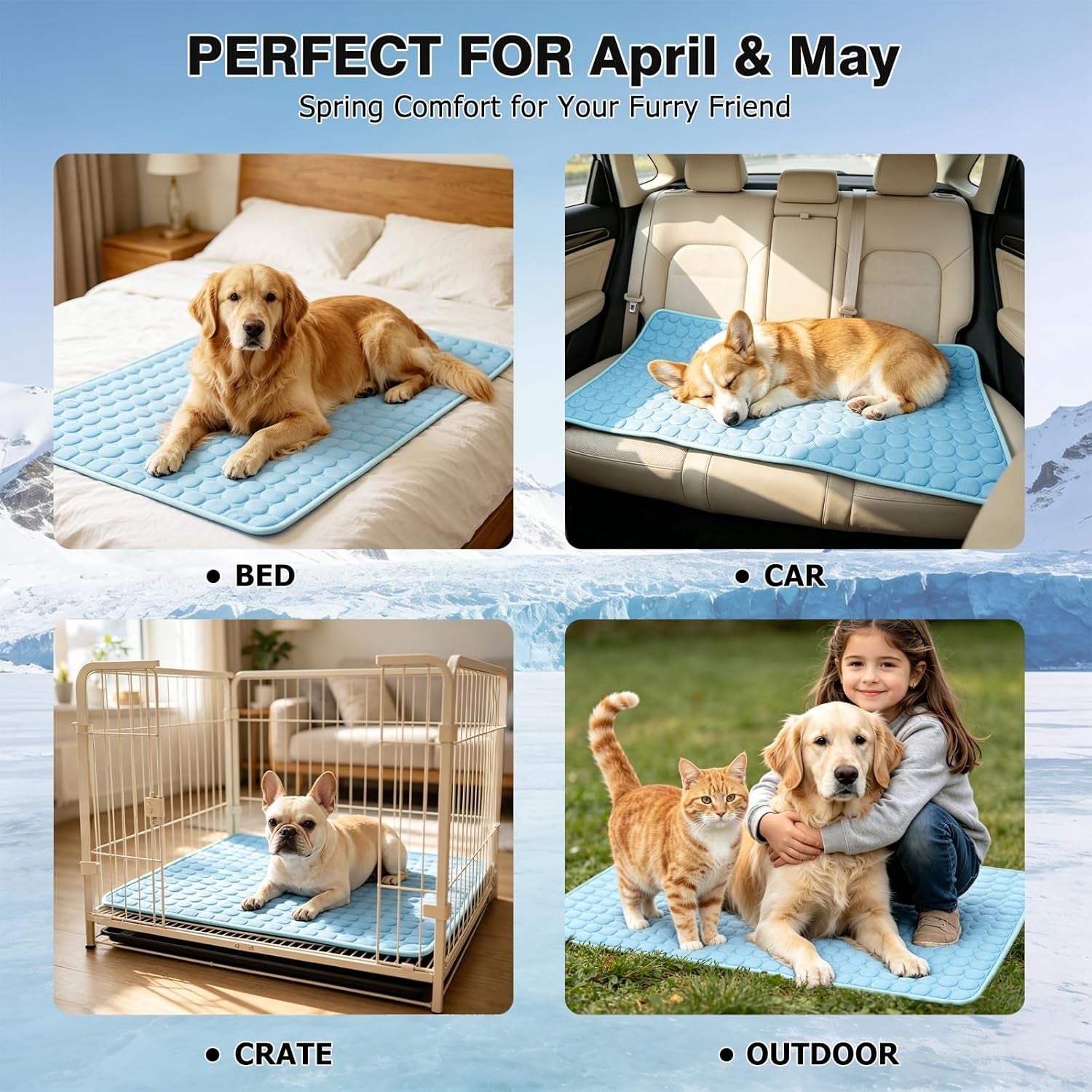 Dog Cooling Mat, Breathable Cooling Mat for Large Dogs(Q-Max>0.4) Washable Cold Crate Pad Cooling Dog Bed Mats, Non-Slip Dog Cooling Pad, Cats Cooling Mat for Kennels, Crates, Cars, Indoor & Outdoor